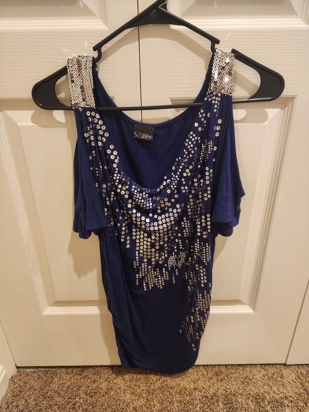 Daytrip Navy Blue Cold-Shoulder Sequin Tunic - Picture 2 of 4